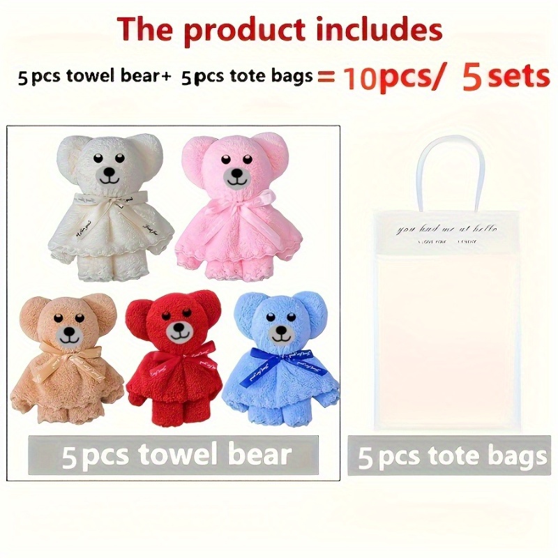 TEMU 10pcs Set Of Cute Smiling Bear Towel Gift Combination With Transparent Bags - Ideal For Wedding, Birthday, Celebration, Holiday Party Gifts