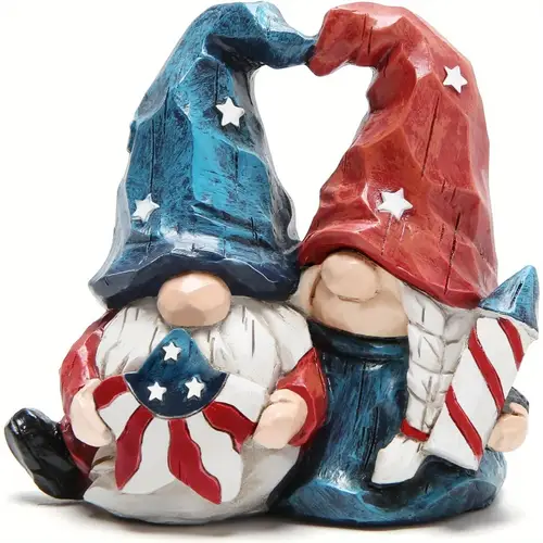 pair of patriotic gnome decorations outdoor indoor statue with american flag motif design for memorial day thanksgiving home decor