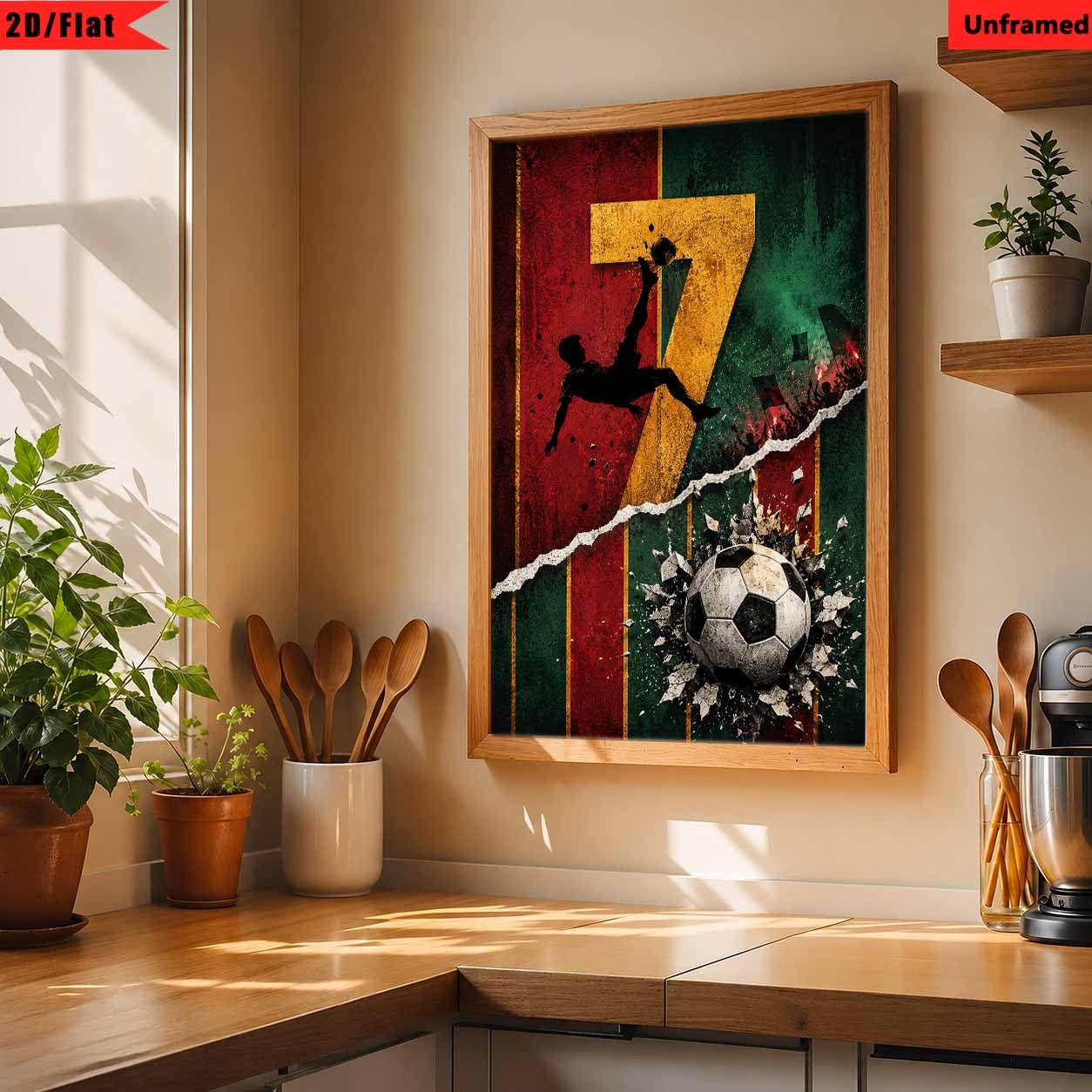TEMU 2d Flat, 2d/flat, 1pc, Unframed Soccer Wall Art Poster | Dynamic Kick Player Silhouette With Exploding Ball And | Sports Canvas Print For Living