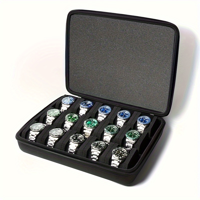 Image of A Watch Box For 15 Watches, Suitable For Sizes, Equipped With Shockproof Sponge Pillows, Convenient For Travel, Hard Shell Watch Protection, Ideal For Storage