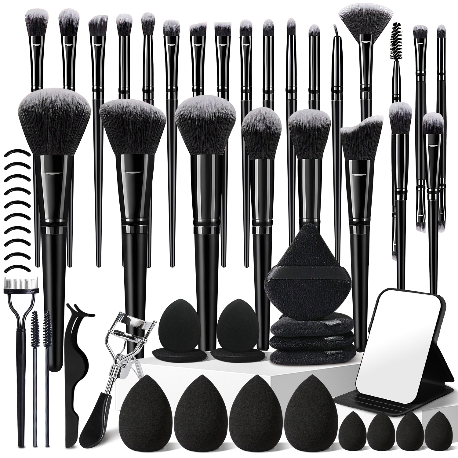 48pcs Professional Makeup Brush & Tool Kit With Mirror - Full Coverage Foundation/concealer/blush/eye Palette - Compatible For Skin Types, Set With Sponges & - For Beginners & (nylon Bristles)