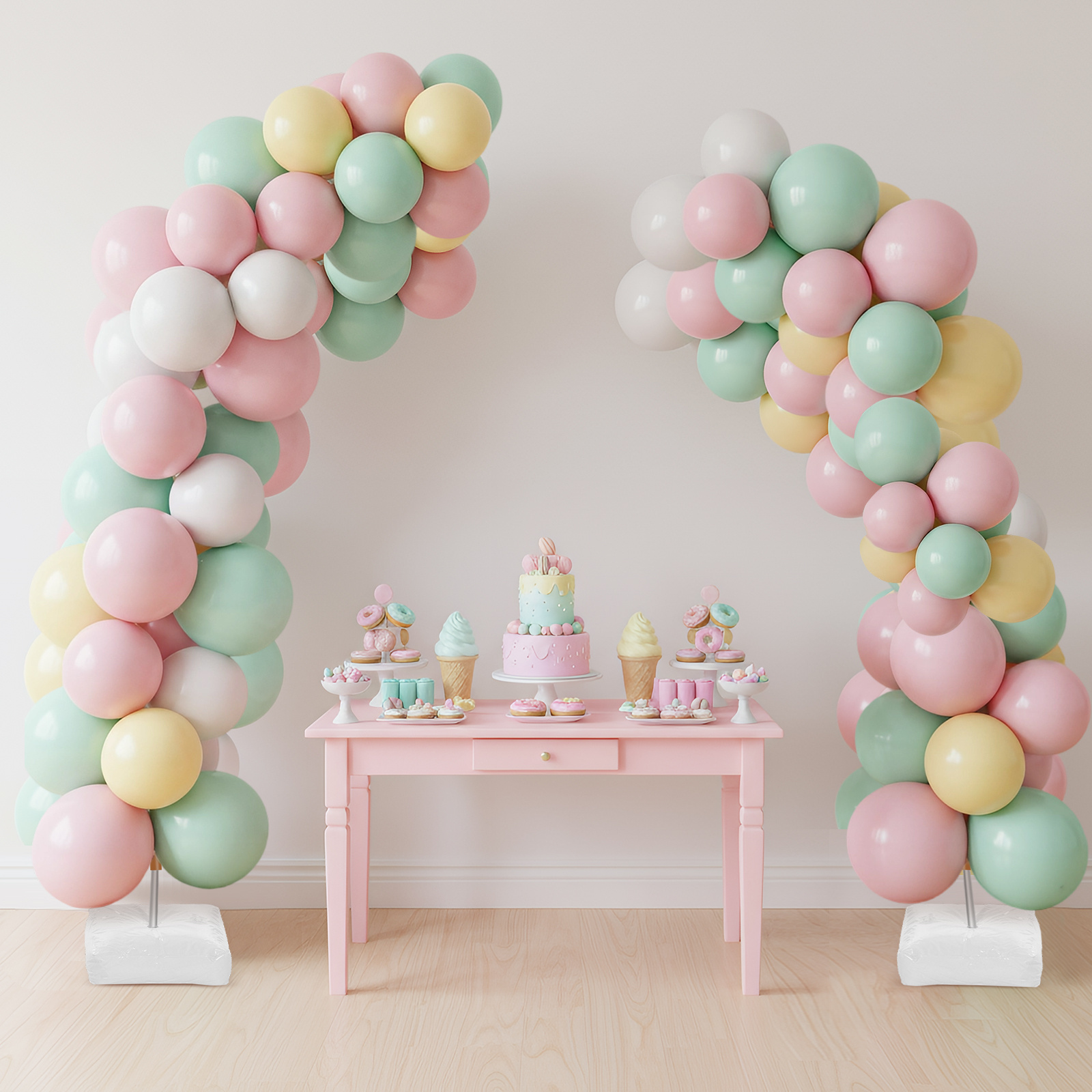 E-shop Bodengestützter Ballonbogen Rahmen Set, Wiederverwendbares Ballonsäulen Set, Verstellbarer elastischer Bogenförmiger Ballonturm Dekorations-Set
