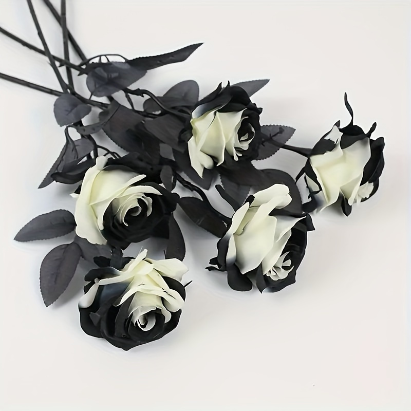 

5-pack Realistic Artificial , Plastic Gothic Fake Flowers For Wedding, Halloween, Home Office Decor, Valentine's Day, No Electricity Or Battery Needed