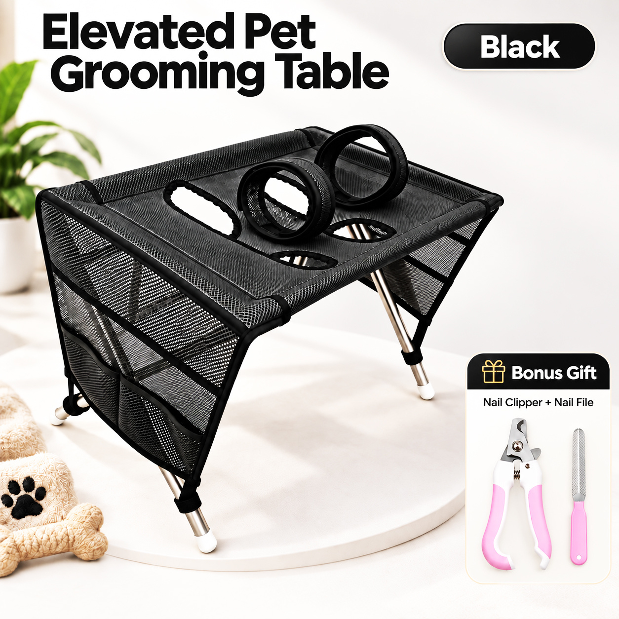 TEMU Pet Grooming Hammock For Cats & Small Dogs, Bathing Shower Hammock With Foldable Grooming Table, Breathable Mesh Support Sling With 8 Leg Holes,