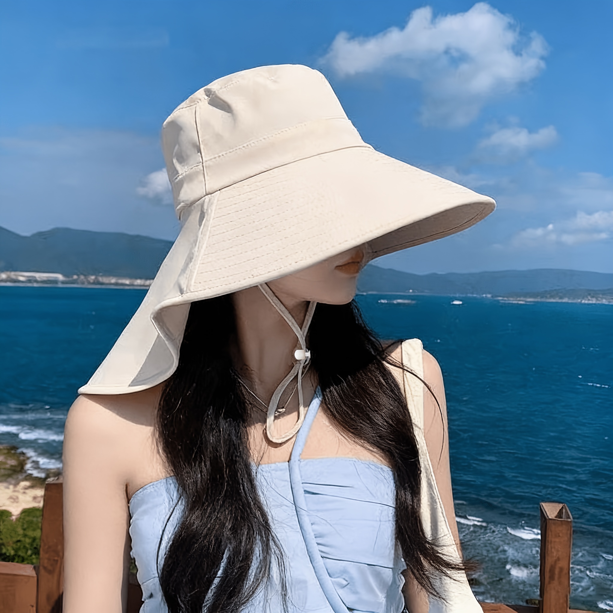 TEMU 여름 야외 햇빛 가리개 모자, 여성용 야외 레저 빔 넓은 목 보호 햇빛 가리개 낚시 모자, 여름 햇빛 가리개 모자, 통기성 원단, 오래 착용해도 답답하지 않고 편안함, 접이식 및 휴대 가능