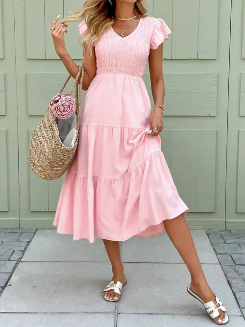 flowy church dresses TQWQT Easter Dresses for Women Short Sleeve Floral Flowy Maxi Dress V-neck Casual Church Dresses Plus Size Wedding Guestes Dress Blue L