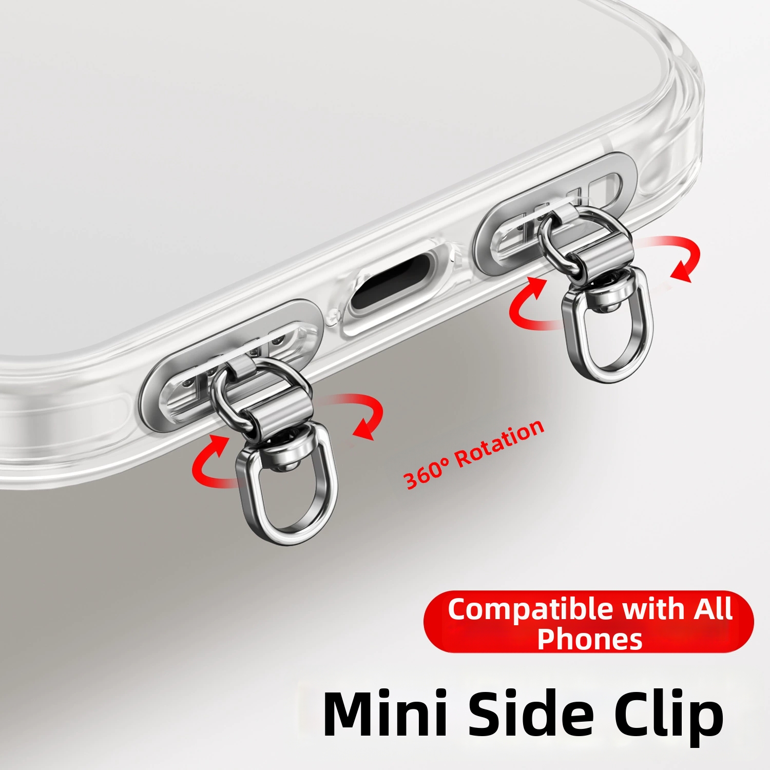 mobile phone lanyard pad mini side mounted stainless steel clip single hole metal ultra thin 360 rotating connection card