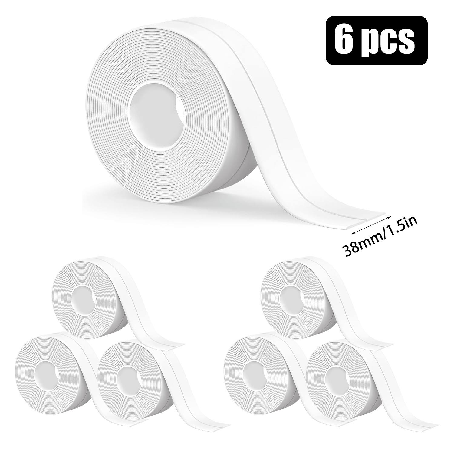 TEMU 6/ 12 Rolls Of White Caulking Tape, Waterproof Sealing Tape For Bathroom Fixtures, Self-adhesive Sealing Tape Specifically For Kitchen Sinks,