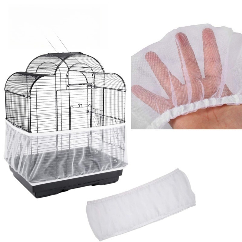 TEMU Breathable White Nylon Bird Cage Cover With Anti-spill Feeding Cover & Cage Skirt - Soft Mesh Netting Suitable For Pet Birds, Ventilation For