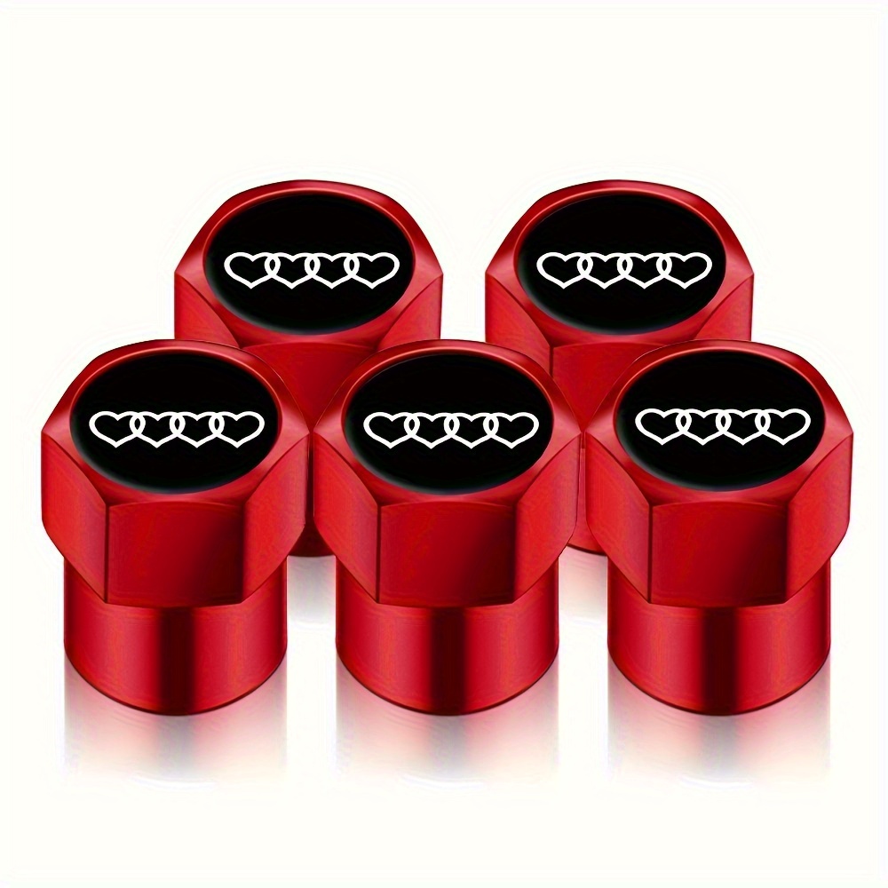 TEMU 5pcs/set Diy Universal Car Wheel Tire Air Valve Caps Stem Covers, Auto Bike Bicycle Truck Sticker 4 Heart Shaped Car Styling Decorative