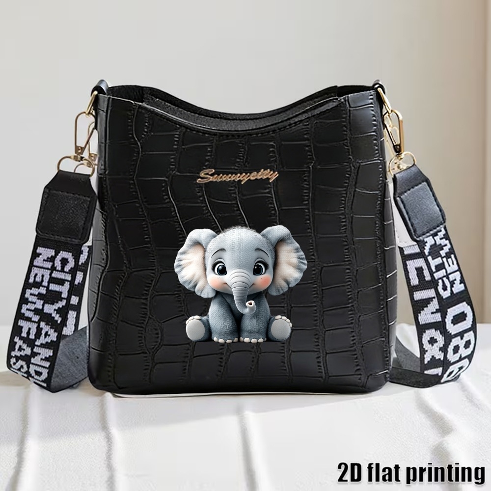 TEMU Women's Crossbody Bag With Adorable Elephant Print & Detachable Strap - Zipper Closure Suitable For , ,, - Bright Colors (,,,) - Hand Washable