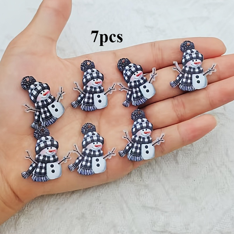 TEMU 2d Flat, 7 Acrylic Black Snowman Christmas Pendants, Making Accessories For Earrings, Necklaces, And Keychains, Holiday Decorations, Handmade