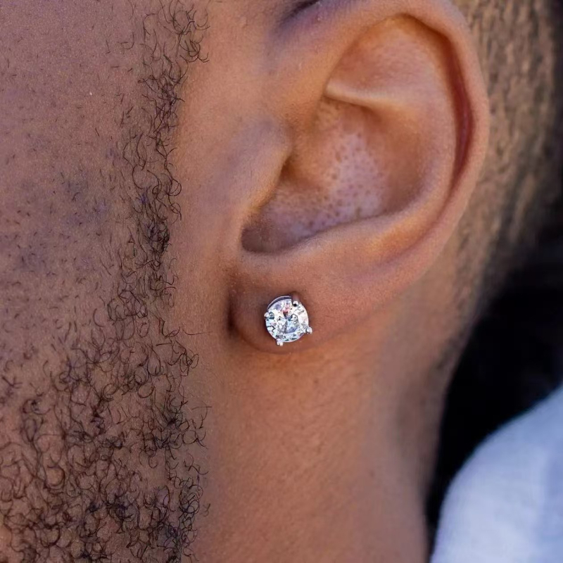 TEMU A Pair Of 925 Sterling Silver Moissanite Four-claw Screw Earrings, Easy And Fashionable, Everyday Versatile, Autumn And Gifts, Men's And Women's