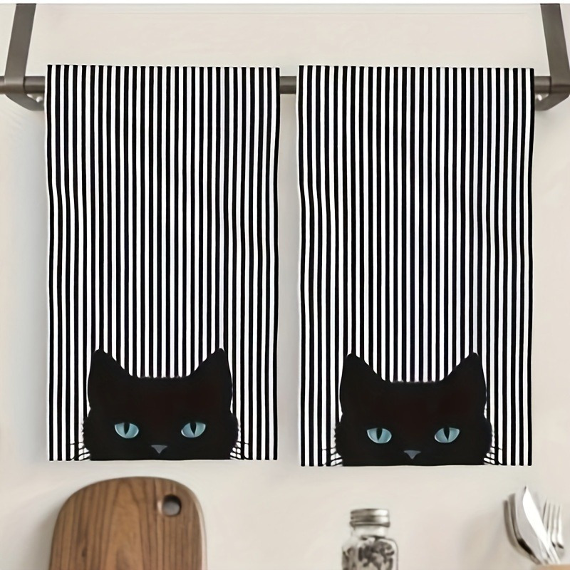 

2-pack Modern Black Cat Kitchen Towels, 18x26 Inch, Super Soft Polyester, Quick-drying, Absorbent, Machine Washable, Cartoon Animal Themed Hand Towels For Cleaning And Decor