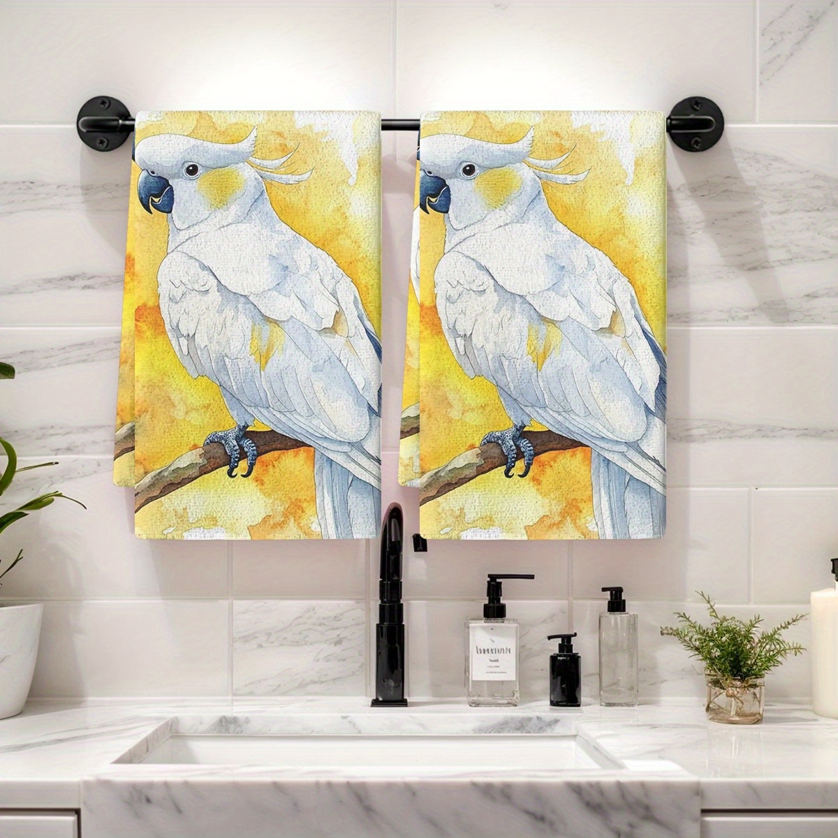 TEMU 2pcs Dish Towel Set Dish Towel Sulphurcrested Watercolor Painting Artwork Dish Cloths Machine Washable, For Home Decor, Ideal For Dish Drying &