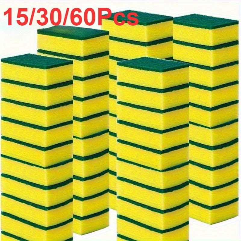 15pcs Square Kitchen Sponges / Multi-Purpose, Highly Absorbent / Rust And Grease Removal, Double-Layer Design / Suitable for Tableware, Cookware, And Furniture