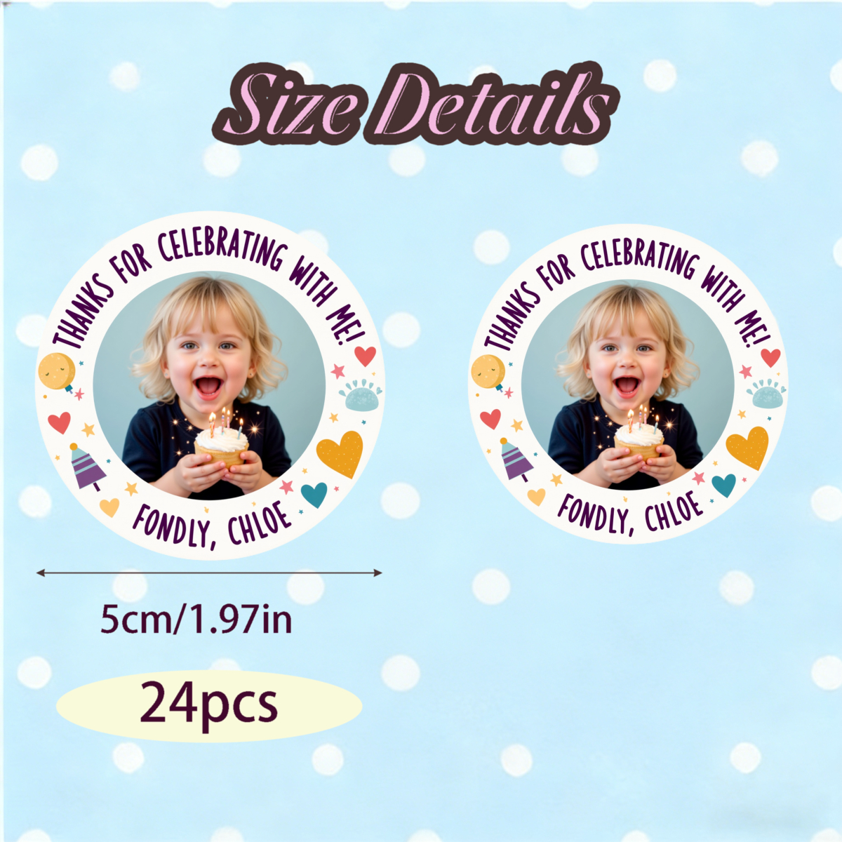 TEMU 24pcs/48pcs Personalized Custom Photo Stickers Round Multicolor Hearts Stars And Party Icons For Birthday Wedding Anniversary Gift Packaging