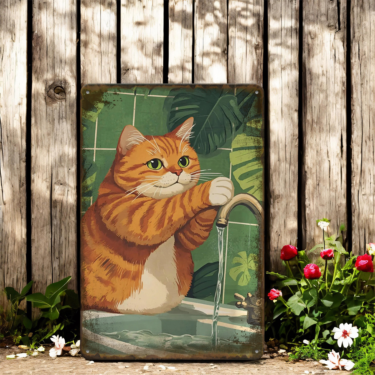 decorative sign plaque a vintage metal tin sign featuring an     washing its paws   decorating your living room dining area bar caf or coffee shop ideal for party supplies and festive decorations measuring 8x12