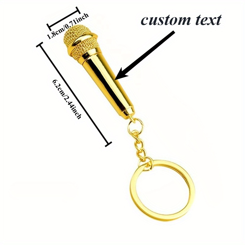 TEMU 4pcs Custom Laser-engraved Mini Microphone Keychains - High-quality Metal, Simple And Elegant Design - Christmas, Valentine's Day, Carnival