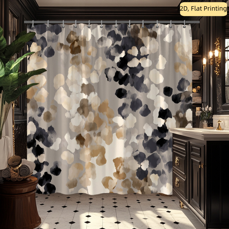 2d Flat, 2d Flat, 1pc 2d Abstract Modern Shower Curtain, Beige-gray Pattern Bathroom Partition Curtain, Includes 12 Hooks, Decor