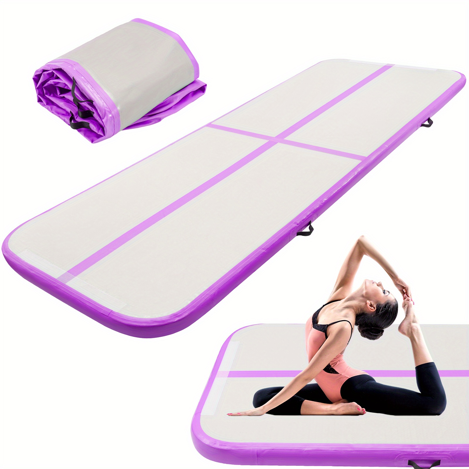 E-shop 10FT PVC Luftmatte | ×1m×10cm Aufblasbare Tumbling Gymnastikmatte für Yoga Training, Unifarben in, Lila, Fluoreszierendes Grün - Youyijia