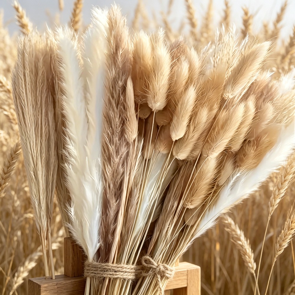 208pcs Bulk Dried Flower Bouquet With Bunny Tail Decor - Boho Wedding Centerpiece, Fluffy Pampas Reed Suitable For Indoor/outdoor Table Decorations For Home, Parties, For - Holiday Events (classic)