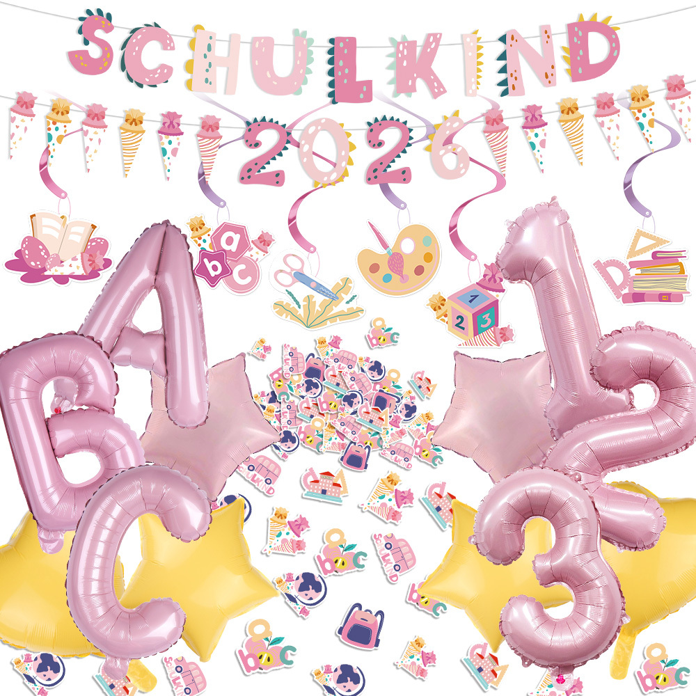 Back-to-school Decorations, 88pcs Pink Dinosaur Back To School Party Supplies, School Child 2026 Banner, Hanging Swirls, Confetti And Stickers, School Decor For Girls' First Day Of School