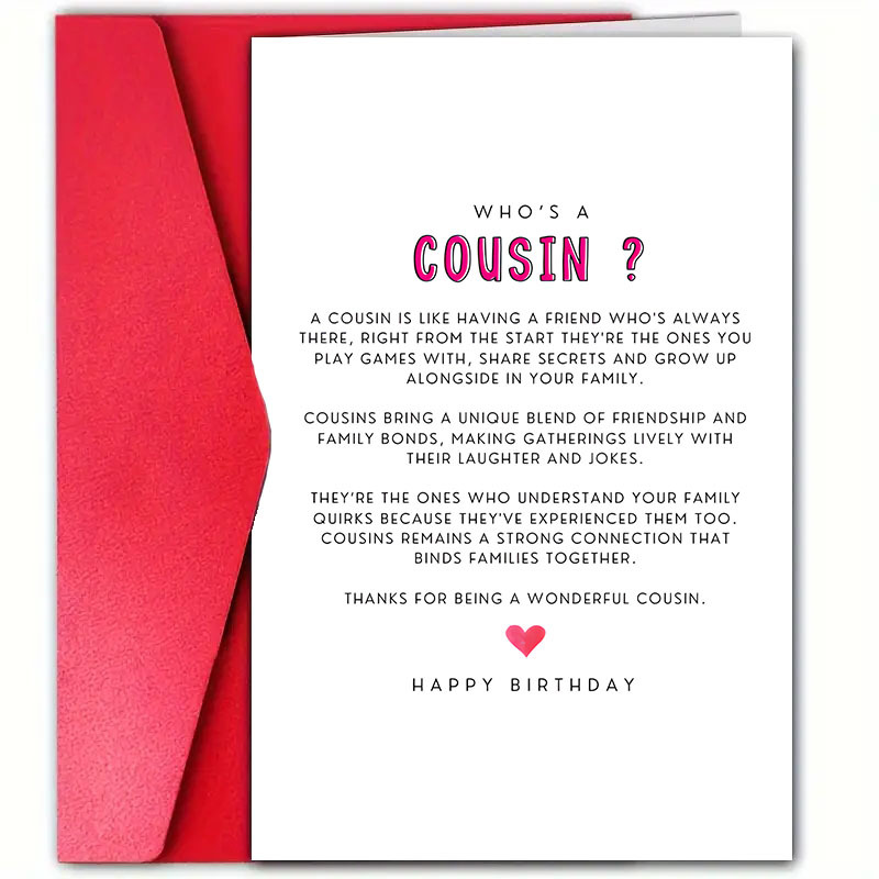 

Humorous 'who's A Cousin' Birthday Card With Envelope - Family, Friends & Small Businesses - Unique Thank You Greeting (4.7"x7")