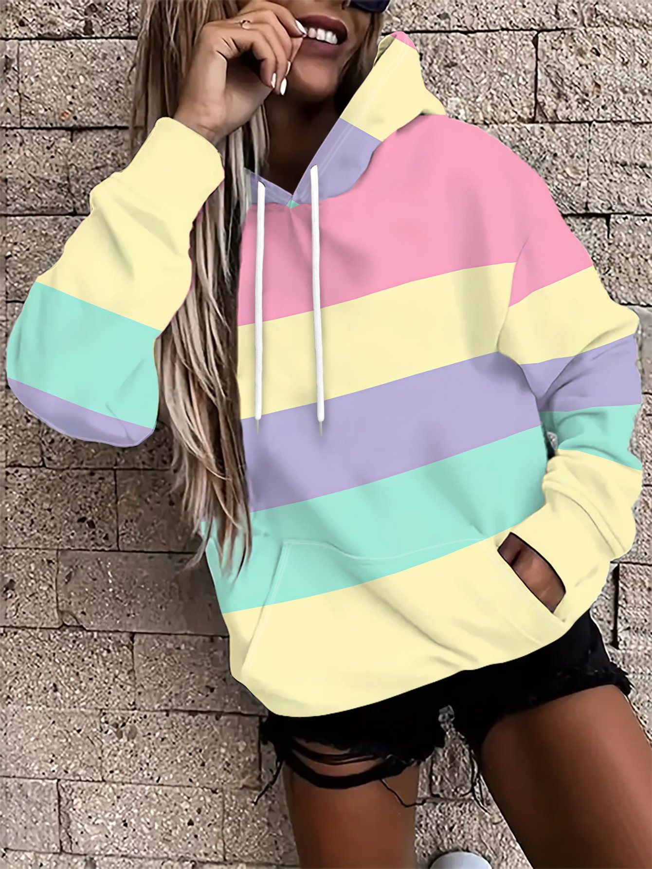Pastel Colorblock Striped Hoodie