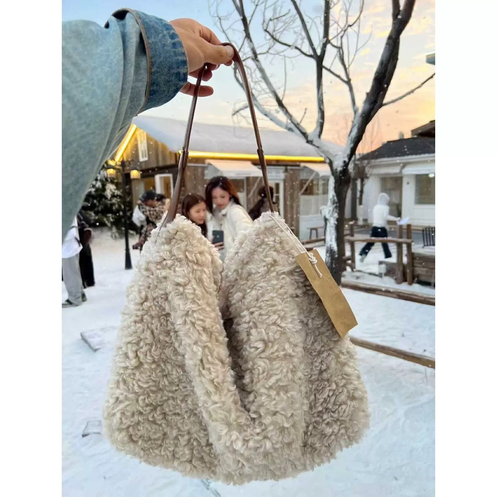 TEMU Winter Sherpa Large Capacity Tote Bag, Soft Fuzzy Hobo Shoulder Handbag, Slouchy Casual Carryall For Commuting, Shopping, Travel & Everyday Use