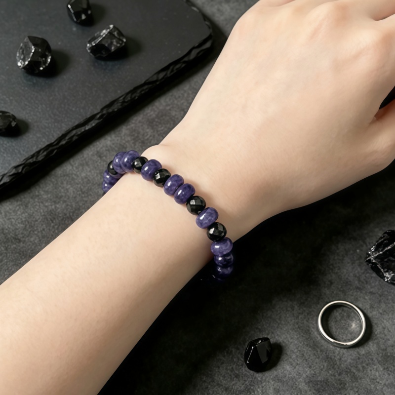 Rich Purple Agate & Obsidian Bracelet, Elegant