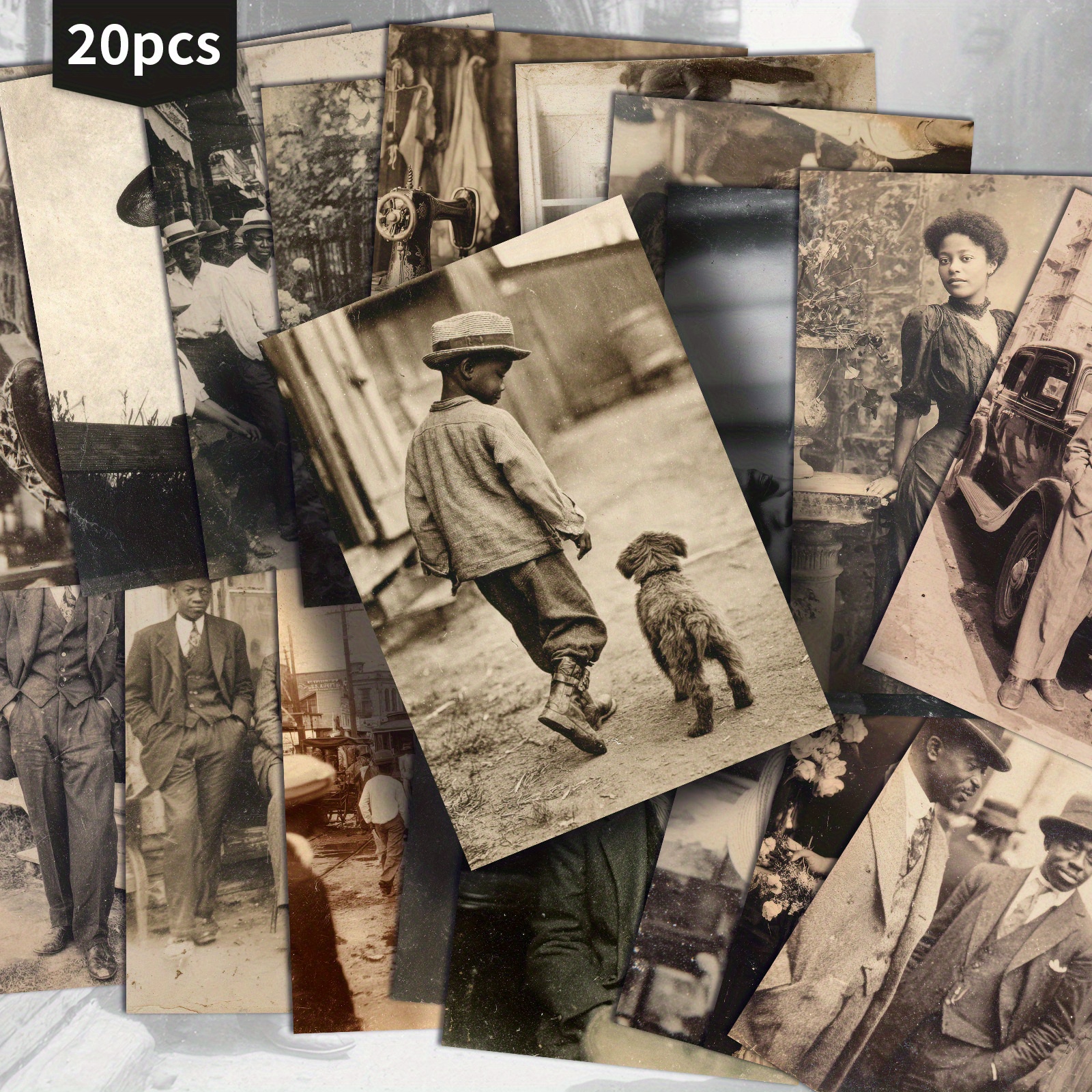 TEMU 20-pack Vintage African 20th Century Black And White Faded Photo Postcards - 4x6 Inches Junk Journal Paper, Classic Pinup Illustrations,