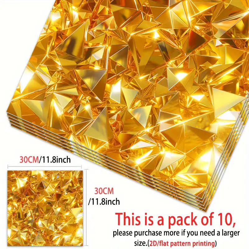 TEMU 10pcs, 2d Flat Golden Glitter 3d Pattern Floor Stickers, 11.81x11.81 Inch Pvc Self-adhesive Floor Tiles, Suitable For Home Bedroom Living Room