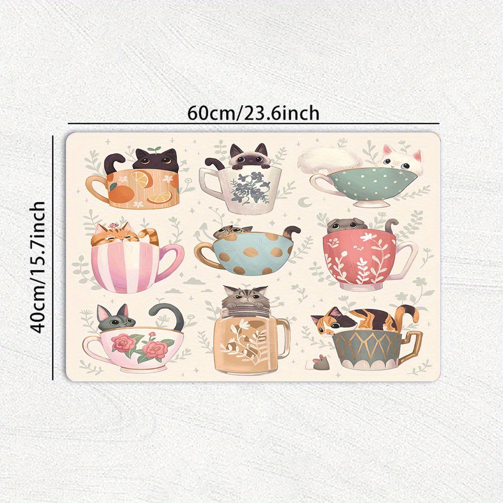 TEMU 1pc Water Absorption Mat Kitchen Cartoon Cute Cat Tea Cup Quick-dry Restaurant Table Mat Non-slip Washable Dustproof Mat Coffee Mat Large Size