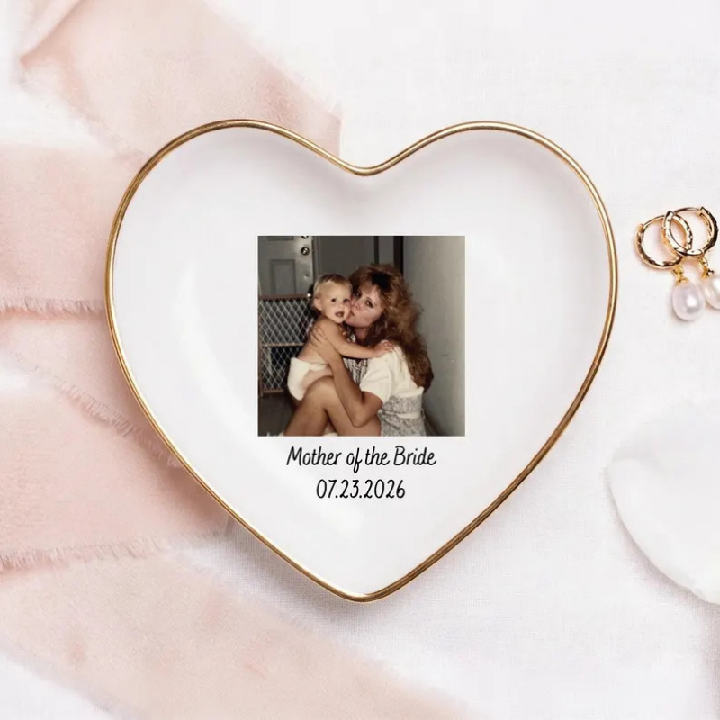 TEMU Photo Trinket Dish Suitable For Mom Jewelry & Picture Display - Rectangular Tabletop Photo Frame Holder With Earring Storage, Wedding Birthday