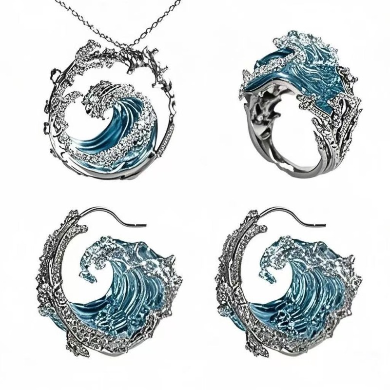 TEMU Wave Necklace Set, Fresh And Luxurious, Romantic And Elegant. Suitable Elements And Seek The Summer Atmosphere