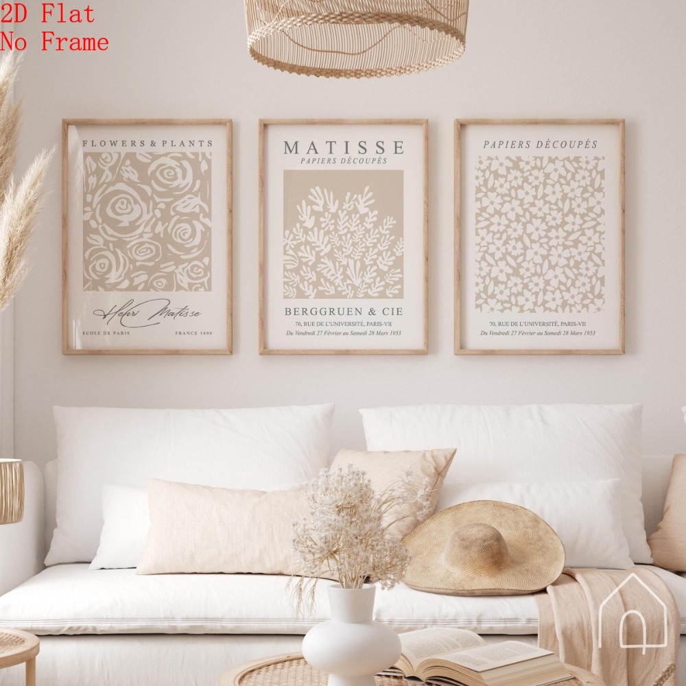 TEMU 2d Flat, 2d Flat, Posters And Prints 2d Flat (canvas Poster Unframed) Matisse Print Beige Botanical Wall Art, Minimal Neutral Gallery Decor