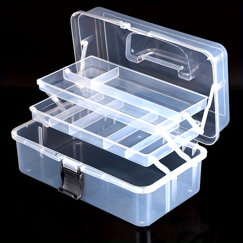 

1pc Multi- Plastic Storage Box With Adjustable Dividers - Portable Organizer For Fishing Tackle, Hardware, Art Supplies, Crafts, - Clear Mixed Color