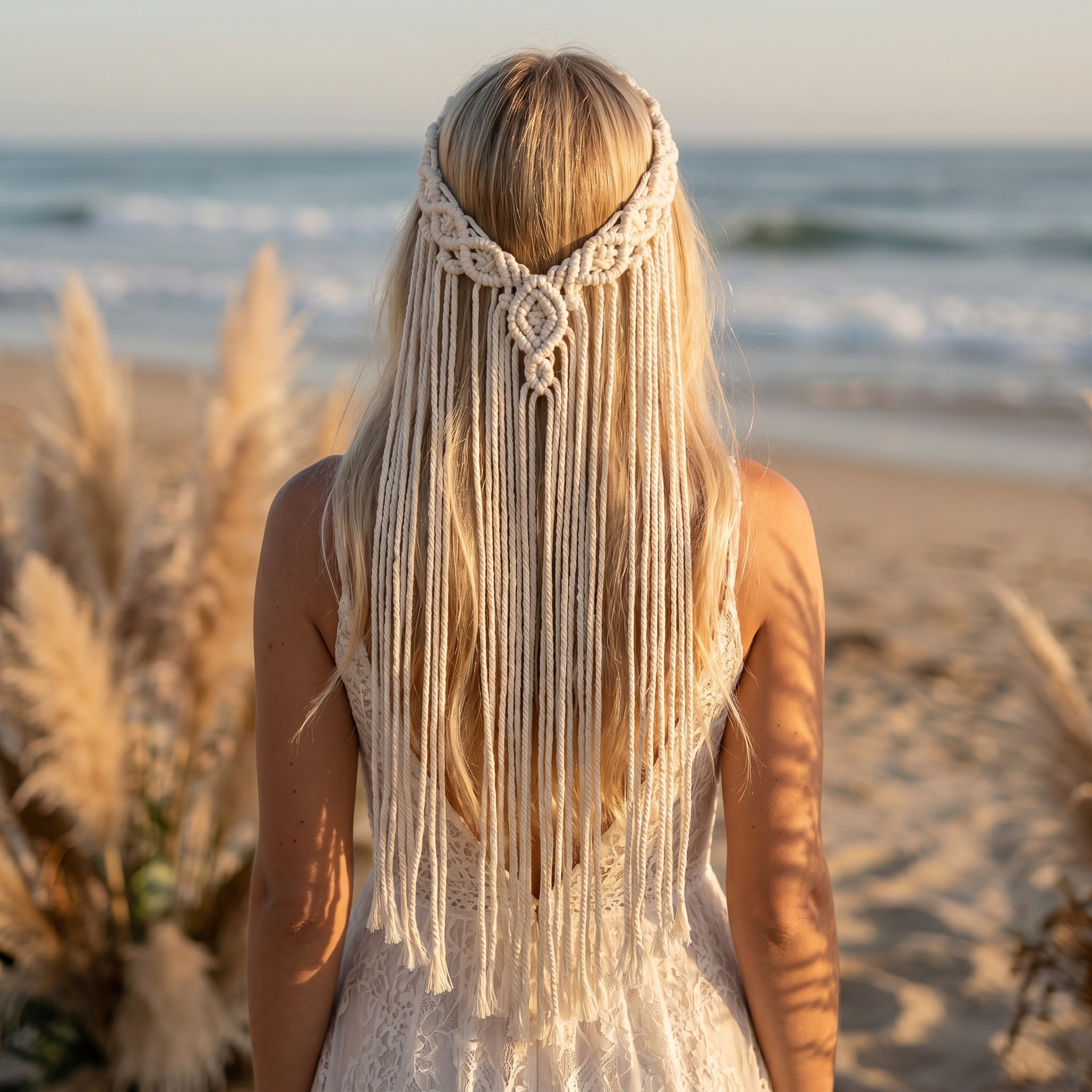 1pc Bohemian Macrame Elastic Headband For Women Geometric Pattern Hairband For Beach Holiday