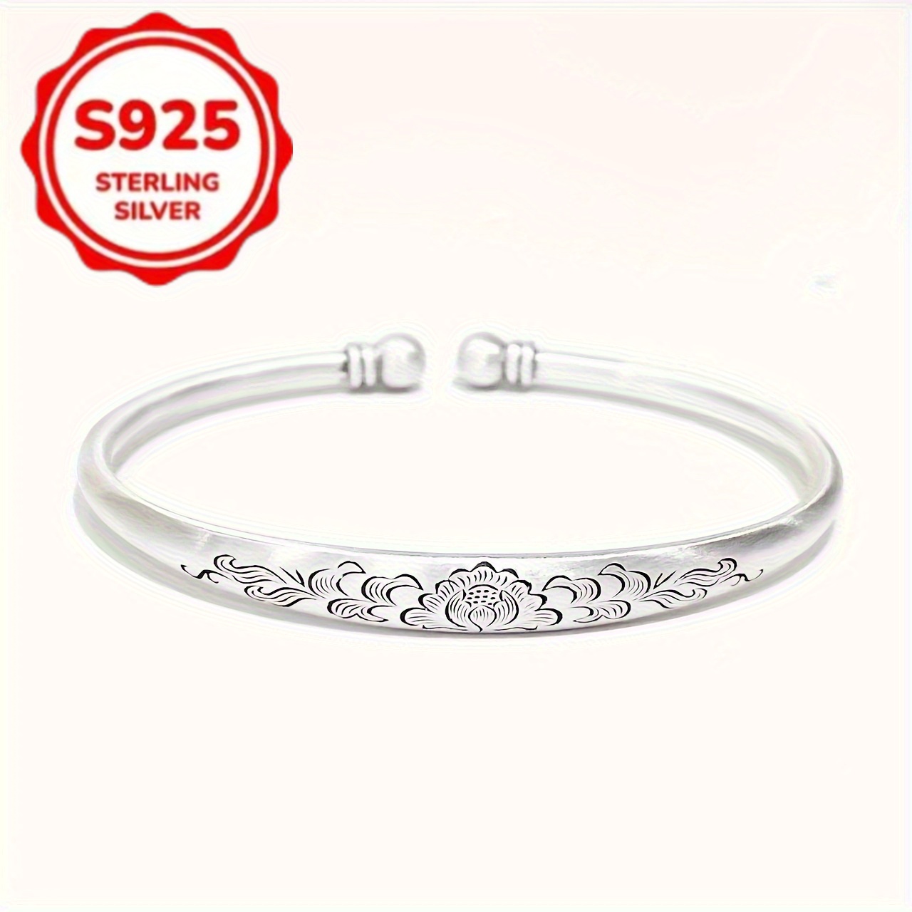 TEMU Elegant Sterling Silver Bracelet - Exquisite Floral Pattern, Adjustable Size, Suitable For Casual Wear, Daily Wear, And Special Occasions - 925