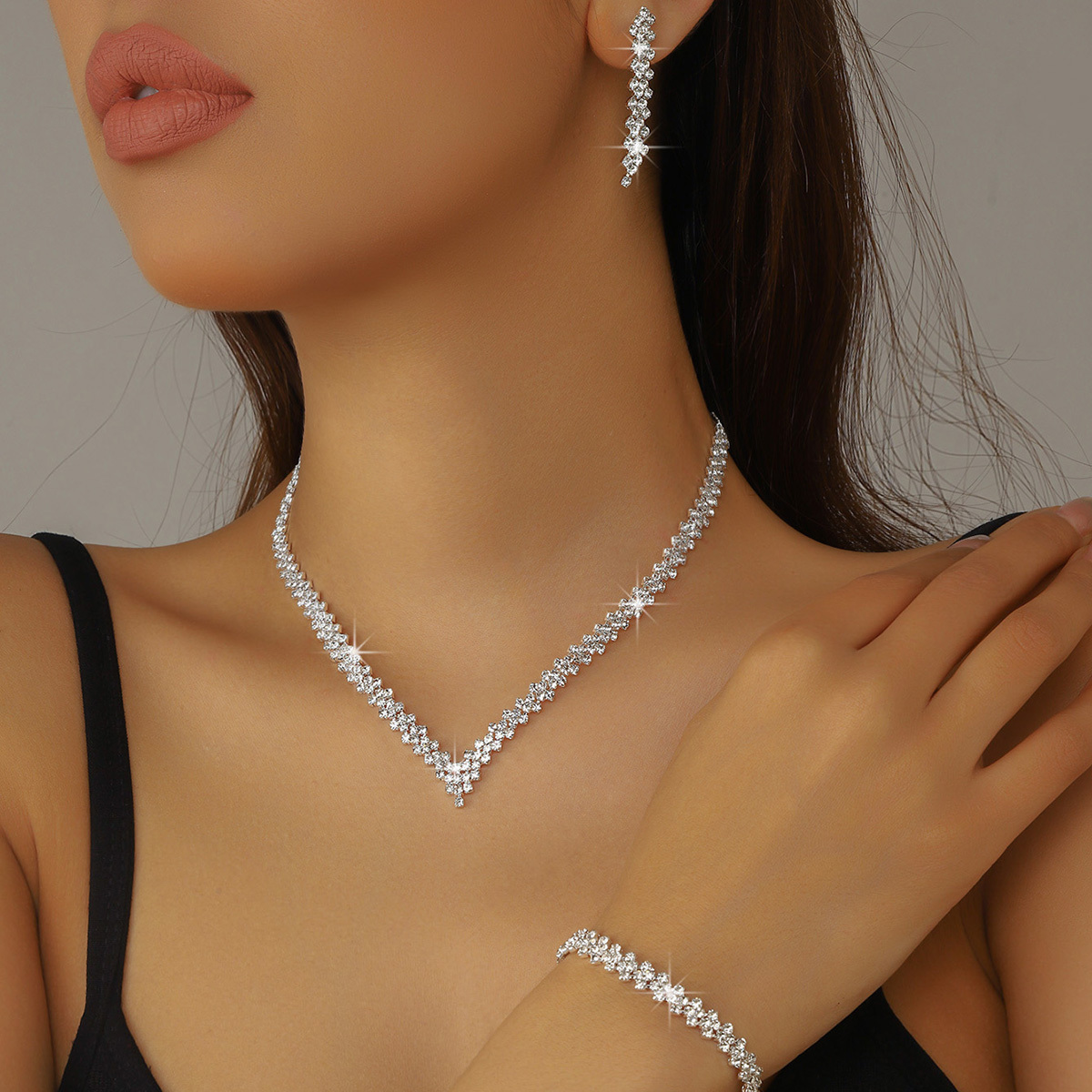 TEMU Lady Bridal Jewelry Set, Suitable For Wedding Brides And Bridesmaids. Elegant Party Attire Including Necklaces, Bracelets, And Earrings, Ladies'