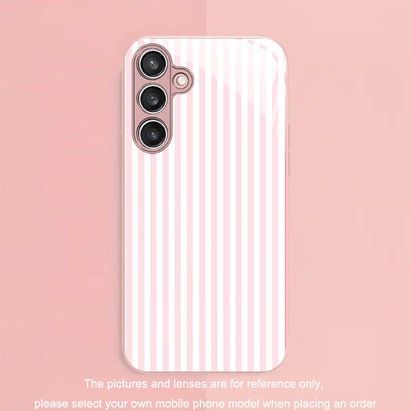 TEMU Phone Case - This Is A New Premium Minimalist Pink And White Striped Metallic Paint Tempered Glass Phone Case For Galaxy S Series And Note