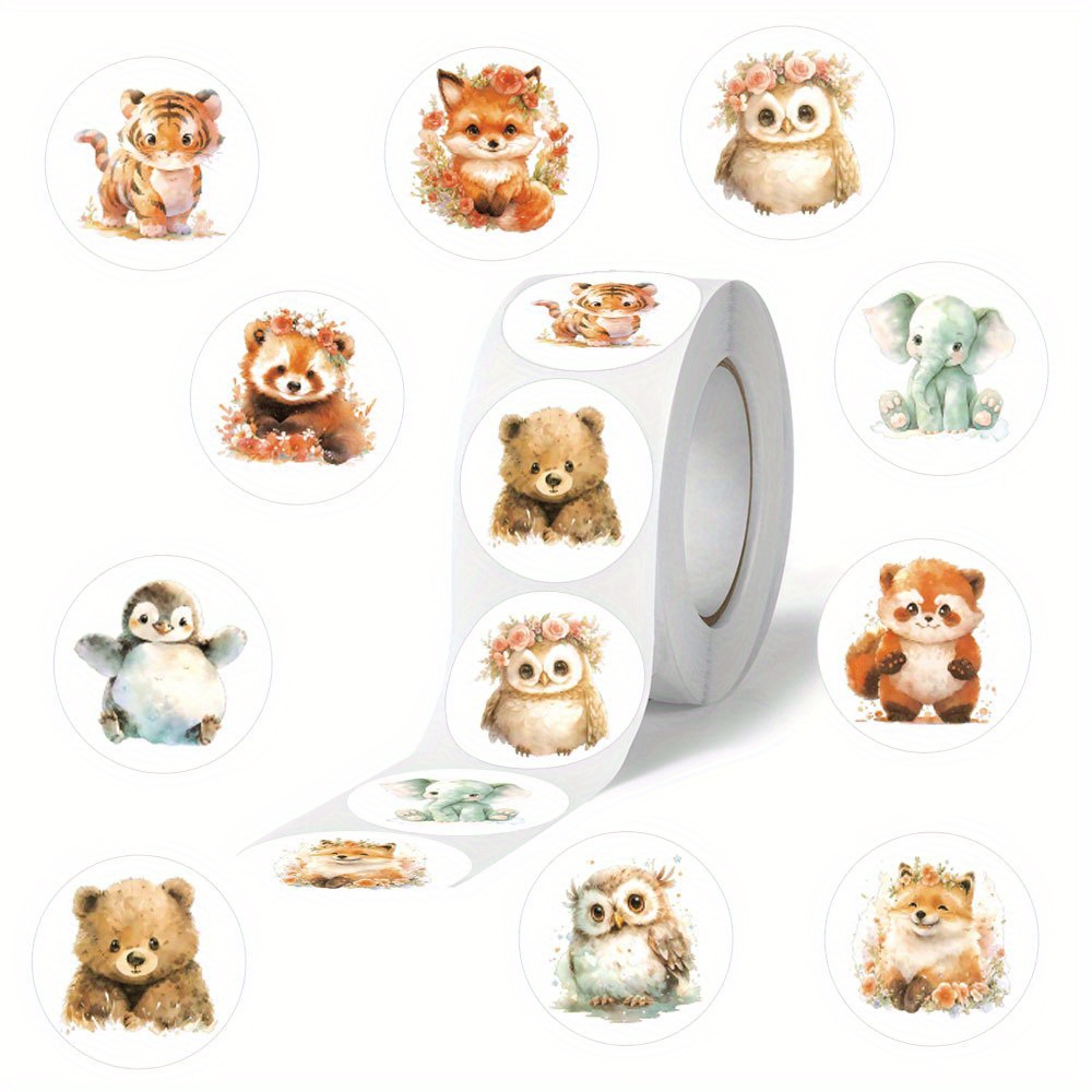500pcs Per Roll Of Innovative Adhesive Tape Featuring Floral And Animal Designs, 1-inch Patterns Ideal For Decorations For Festivals, Journals, Luggage, And Craft Projects