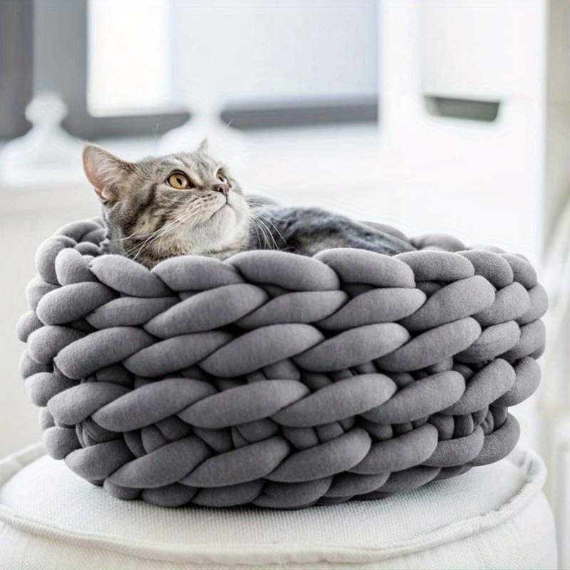 1pc     cat cave bed knitted round pet bed cute bohemian style warm woven nest suitable for puppies and cats Product details 3