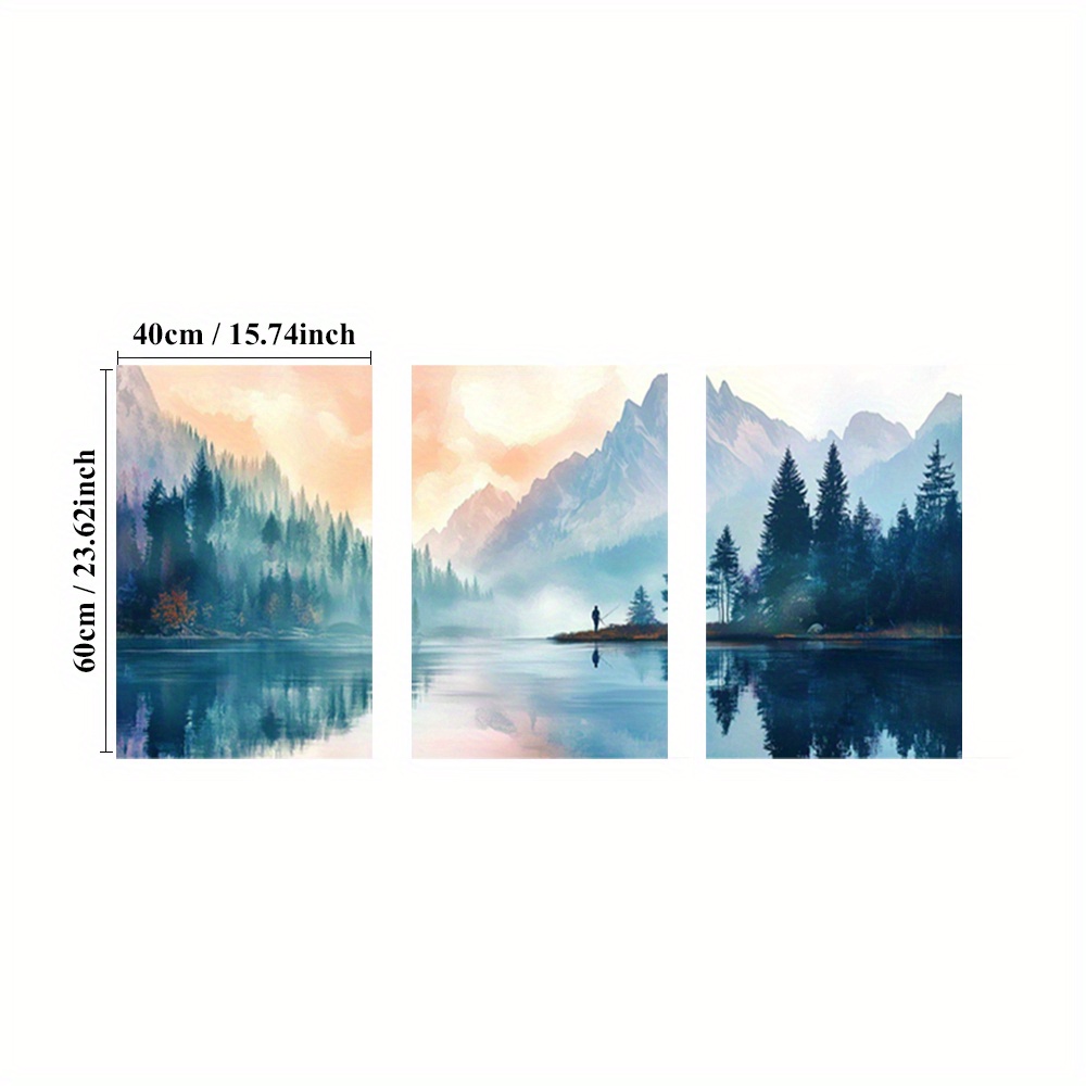 TEMU 3pcs Framed Fishing Wall Art, Wall Art, Nature Art Prints, Trees Canvas Print, Mountain Paintings, Lake Poster, Paintings, Decorative Artwork,
