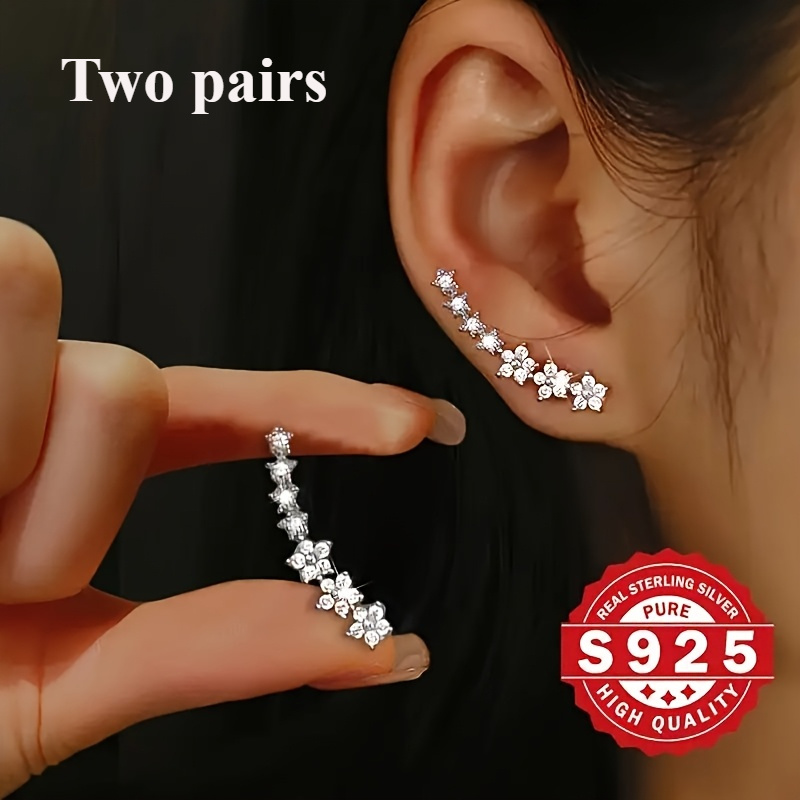 TEMU -s925 Sterling Silvery Climbing Earrings, With Synthetic Zirconia, Are Elegant And Cute, Casual Attire, Music Festivals And Christmas, Day Valentine's Day
