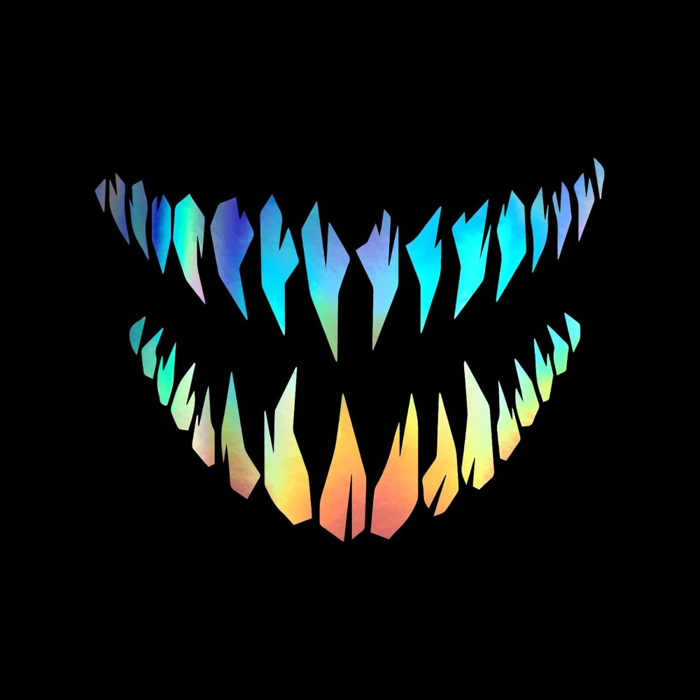 TEMU 2d Flat, Teeth Sticker Vinyl Decal- Holographic Irregular Shape, Colorful Stripes, Self-adhesive, Suitable, Trucks, Laptops, And Walls, Truck