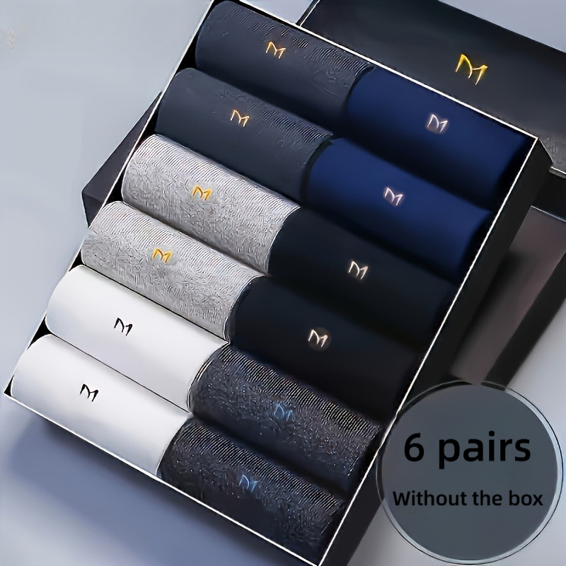 TEMU 12 piezas, 6 de calcetines de negocios para hombre pantorrilla para toda estación, colores aleatorios, transpirables absorben la humedad, diseño