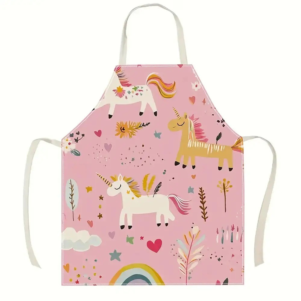 TEMU 1pc, Unicorn Apron, Suitable For Cooking And Baking—pink Unicorn Pattern With Unicorn Mane, Fabric Suitable For Baking, Cooking, And Arts And
