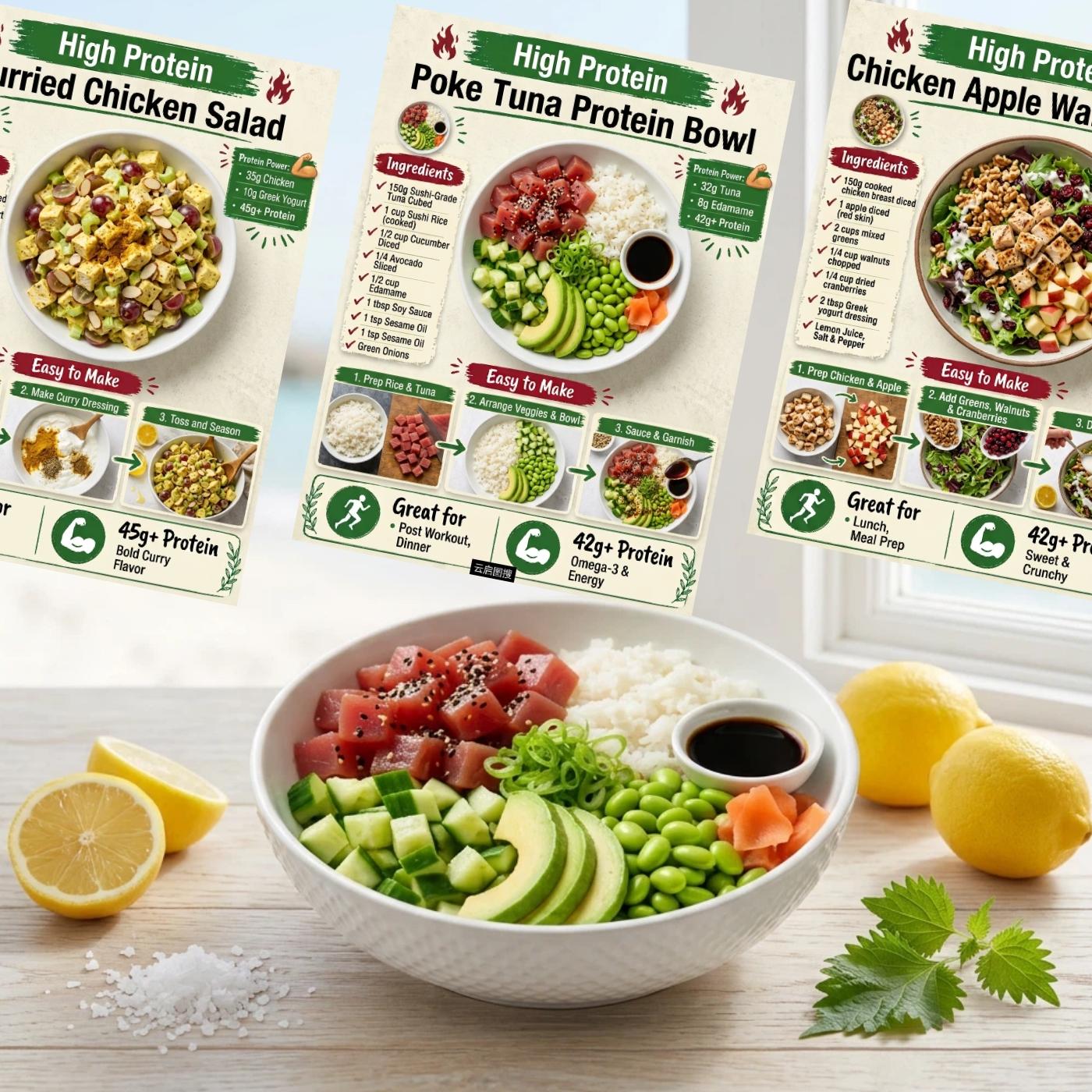 TEMU 20pcs High-protein Diet Salad Recipe Card Set - Prep Guide, High-protein Energy Postcards, Protein-rich Salad Recipes, Cards, Fitness